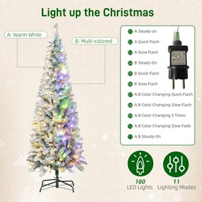 HOMCOM Brad de Crăciun Înzăpezit cu 180 de Lumini LED cu 11 Efecte și 479 de Ramuri, Ø65x180 cm, Verde și Alb | Aosom Romania