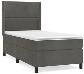 3132604 vidaXL Pat box spring cu saltea, gri închis, 100x200 cm, catifea