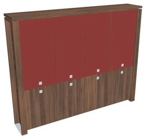 Dulap înalt Verno+ 260 x 46 x 210 cm, uși combinate, nuc / roșu