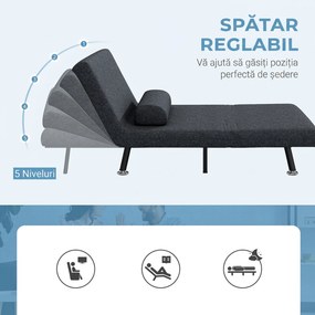 HOMCOM Fotoliu Pat 3 în 1 cu Spătar Reglabil pe 5 Nivele și Pernă, Canapea Pat Pliabilă, 75x70x75 cm, Gri Închis | Aosom Romania