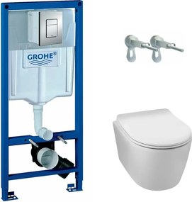 Pachet vas wc suspendat rimless Balneo Luxa, capac softclose, rezervor Grohe Rapid SL si clapeta Grohe Skate Cosmopolitan crom