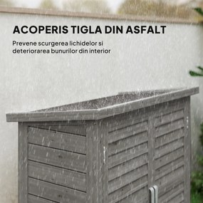 Outsunny Dulap de Grădină din Lemn de Brad cu Uși cu Obloane și 2 Polițe, 87x46,5x96,5cm, Gri | Aosom Romania
