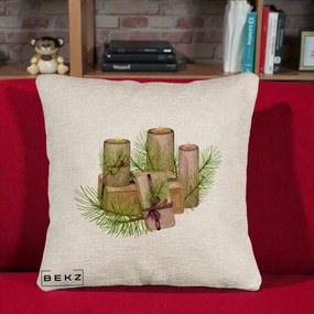 Perna Decorativa Lumanari cu Cadouri Naturale, 40x40 cm, Bej Canapea, Husa Detasabila, Perna Inclusa, BEKZ®