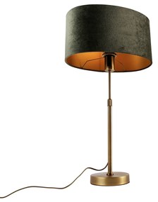 Lampă de masă bronz cu abajur oval din catifea verde 35cm - Parte