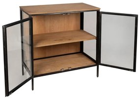 Bufet cu 2 usi, natur, din lemn masiv de mango si sticla, aspect rustic, Tucson
