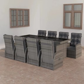 3059340 vidaXL Set mobilier de grădină cu perne, 9 piese, gri, poliratan