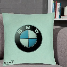 Perna Personalizata cu emblema BMW, 40x40 cm, Verde Menta, Husa Detasabila, Perna Inclusa, BEKZ®