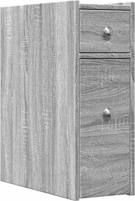 vidaXL Dulap de baie îngust cu roți, gri sonoma, lemn prelucrat