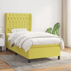 Pat box spring cu saltea, verde, 90x190 cm, textil Verde, 90 x 190 cm, Design cu nasturi