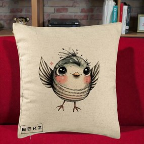 Perna Decorativa Pasare Gri cu Aripi si Inimioare, 40x40 cm, Bej, Husa Detasabila, Perna Inclusa, BEKZ®