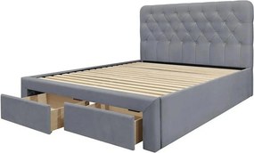 Pat 160x200 cu sertar MARISOL, stofa catifelata gri, cu somiera
