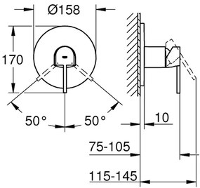Baterie dus incastrata Grohe Plus antracit periat Hard Graphite fara corp ingropat