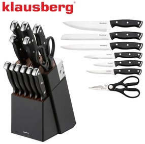 Set cuțite Klausberg KB 7985, 13 piese, Oțel inoxidabil, Mâner + ascuțitor, Negru