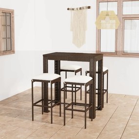 vidaXL Set mobilier bar de grădină cu perne, 5 piese, maro, poliratan
