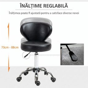 HOMCOM Taburet Rotativ 360° Reglabil, Taburet Cosmetic cu Spătar, din Oțel și Piele Ecologică, Negru | Aosom Romania