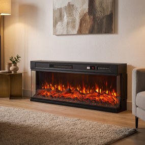 HOMCOM Șemineu electric de podea/încastrabil, 3 laturi, cu telecomandă, 750/1500W, efect flacără 3D, 12 culori, 5 niveluri de luminozitate | Aosom Romania
