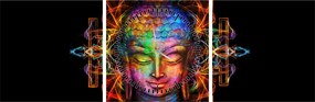 Tablou - Bustul lui Buddha în culori neon (cu ceas) (90x30 cm)