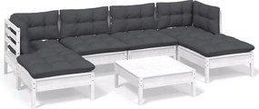 vidaXL Set mobilier de grădină cu perne, 7 piese, alb, lemn de pin