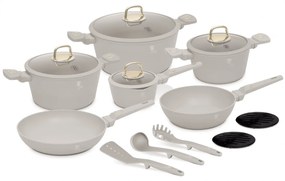 Set oale si tigai cu capace 15 piese Sahara Collection Berlinger Haus BH 8081, crem, antiaderente, curatare usoara, inductie, design elegant, premium