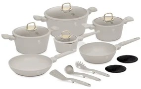 Set oale si tigai cu capace 15 piese Sahara Collection Berlinger Haus BH 8081, crem, antiaderente, curatare usoara, inductie, design elegant, premium