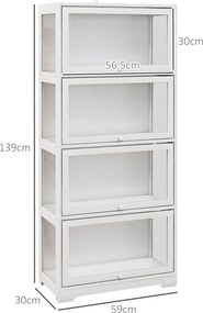 HOMCOM Vitrină Colecționari cu 4 Niveluri, Uși cu Balamale, Sistem Anti-Răsturnare, pentru Birou, Dormitor, 59 x 30 x 139 cm, Alb | Aosom Romania