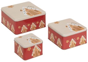 Containere metalice pentru biscuiți, 3 bucăți, roșu