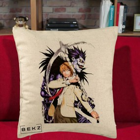 Perna Personalizata Death Note Light si Ryuk Duo, 40x40 cm, Bej, Husa Detasabila, Perna Inclusa, BEKZ®