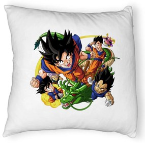 Perna Decorativa Fluffy cu Dragonball characters, 40x40 cm, Alba, Husa Detasabila, Burduf