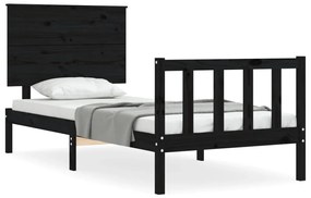 3193370 vidaXL Cadru de pat cu tăblie single, negru, lemn masiv
