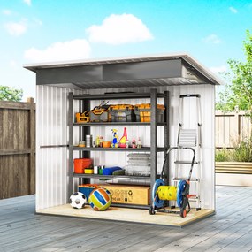 Outsunny Căsuță de Grădină 2,55m² din Oțel Zincat cu Kit de Fundație, Ușă Blocabilă, Acoperiș Înclinat, Gri | Aosom Romania