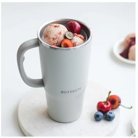 Pahar termo cu pai incorporat Buydeem DS57-OW, 700 ml, Cald/rece pana la 6 ore, Vid, Otel inoxidabil, Fara BPA, Alb