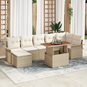vidaXL Set de dining pentru grădină cu 8 piese cu perne Bej Ratan Acacia