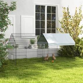 PawHut Cușcă pentru găini cu Acoperiș din Țesătură 220x85x103cm Argintiu | Aosom Romania