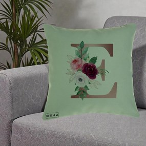 Cadou Personalizat - Perna Personalizata Monograma Rose Gold Litera E, 40x40 cm, Verde, Husa Detasabila, Perna Inclusa, BEKZ®