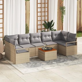 vidaXL Set de canapele pentru grădină , 8 piese, cu perne Bej din rattan poliesteric Acacia