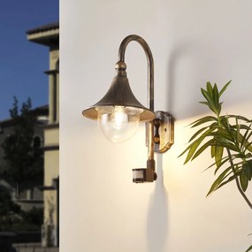 Lampă de perete exterioară auriu antic IP44 cu senzor de mișcare - Daphne