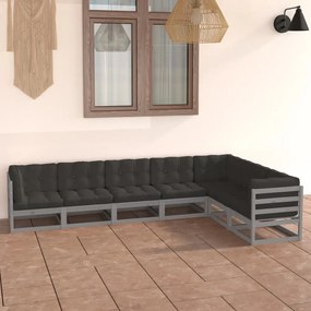 3076796 vidaXL Set mobilier de grădină cu perne, 7 piese, gri, lemn masiv pin