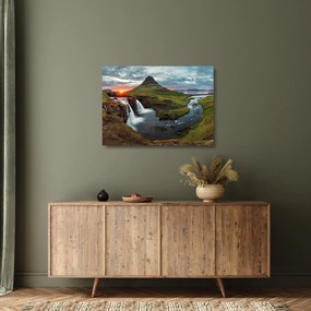 Tablou pe sticlă - Kirkjufell la apus (70x50 cm)