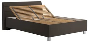 Pat tapițat DALMA 140x200 cm, cu spațiu de depozitare și saltea, gri/maro