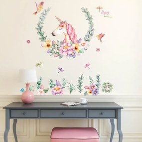 PIPPER | Autocolant de perete „Unicorn cu flori” 110x110cm