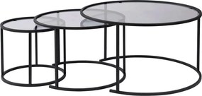 Set 3 masute cafea AURUM, transparent/negru, sticla/metal
