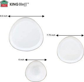 Set de masă Kinghoff KH 2036, 18 piese, pentru 6 persoane, sticlă opală, margine aurie, alb