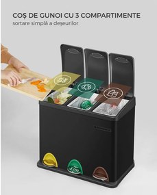 Coș de reciclare SORT 24L (3x8L), negru SongmicsHome