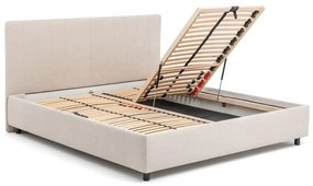 Pat matrimonial bej tapițat cu spațiu de depozitare cu somieră 180x200 cm Myra Slim Line – Bonami Selection