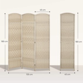 HOMCOM Paravan Interior cu 3 Panouri Pliabil, 135x180 cm, Separatoare Împletit din PP și Lemn de Pin, Stejar | Aosom Romania