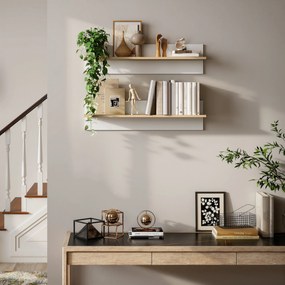 HOMCOM Set 2 Rafturi de Perete pentru Casă și Birou, Rafturi din Lemn pentru Bucătărie și Living, 80x16.5x20 cm, Alb și Lemn Natural | Aosom Romania