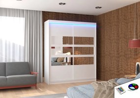 Dulap cu usi glisante si oglinda + iluminare LED, Toledo 180 + LED, 180 cmx200 cmx58 cm, ADRK Furniture (Culoare: Trufă)