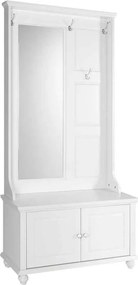Cuier lemn masiv alb cu Oglinda Elizabeth, 92 × 40 × 191 cm