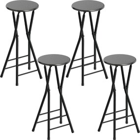 HOMCOM Set 4 Scaune de Bar Pliabile, Scaune Înalte Rotunde cu 2 Suporturi pentru Picioare, Cadru din Lemn și Oțel, Scaune Bar pentru Insulă, Negru | Aosom Romania