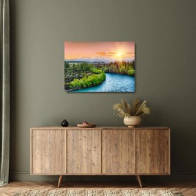 Tablou pe sticlă - Pădure peisaj montan (70x50 cm)